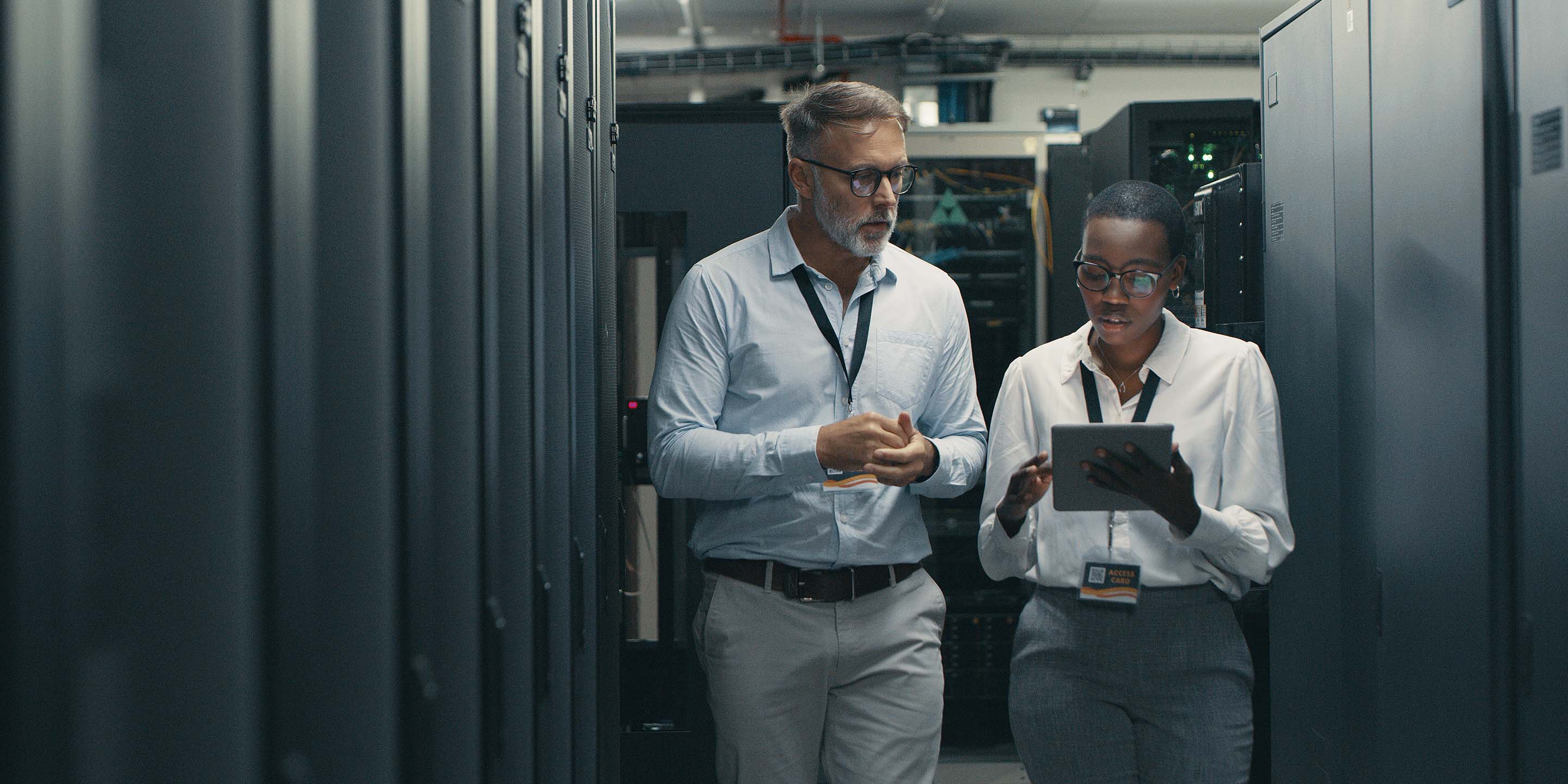 a digital tablet while working in a data centre